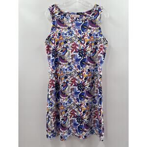 Jude Connally Beth Hummingbird Floral Knit Pullover Shift Dress Size Large EUC